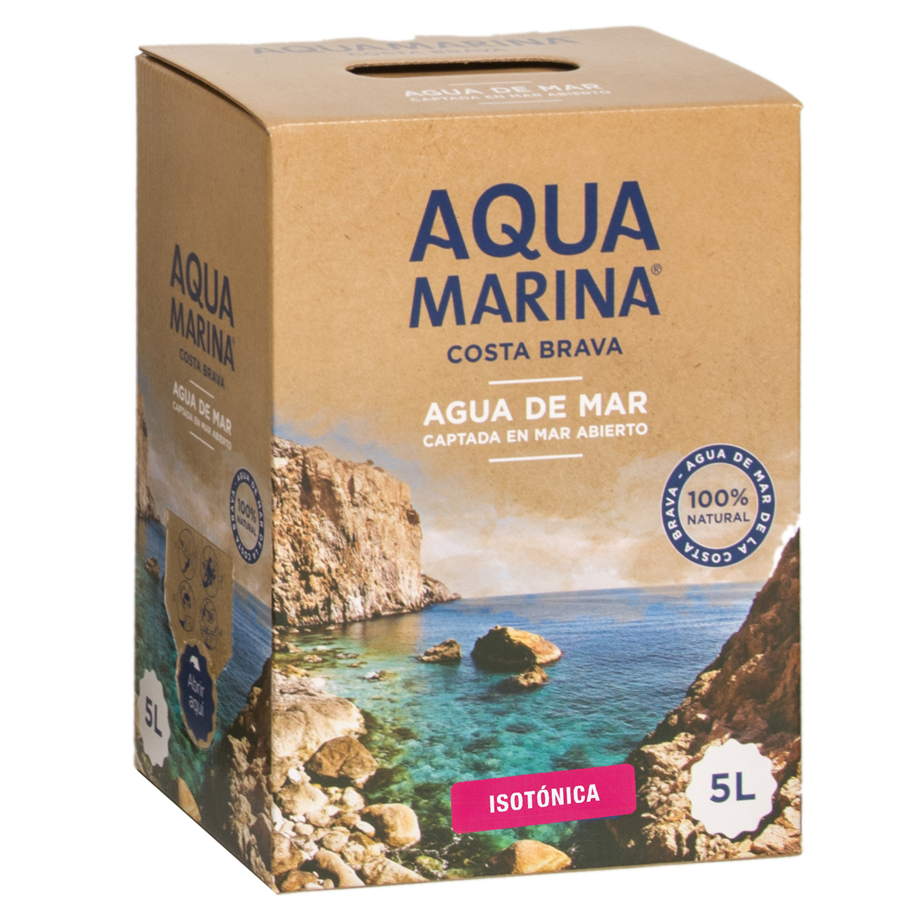 AQUAMARINA Costa Brava. Agua marina Isotónica 5 Litros Bag In Box. Microfiltrada, sin aditivos. Aporta 75 minerales y oligoelementos.
