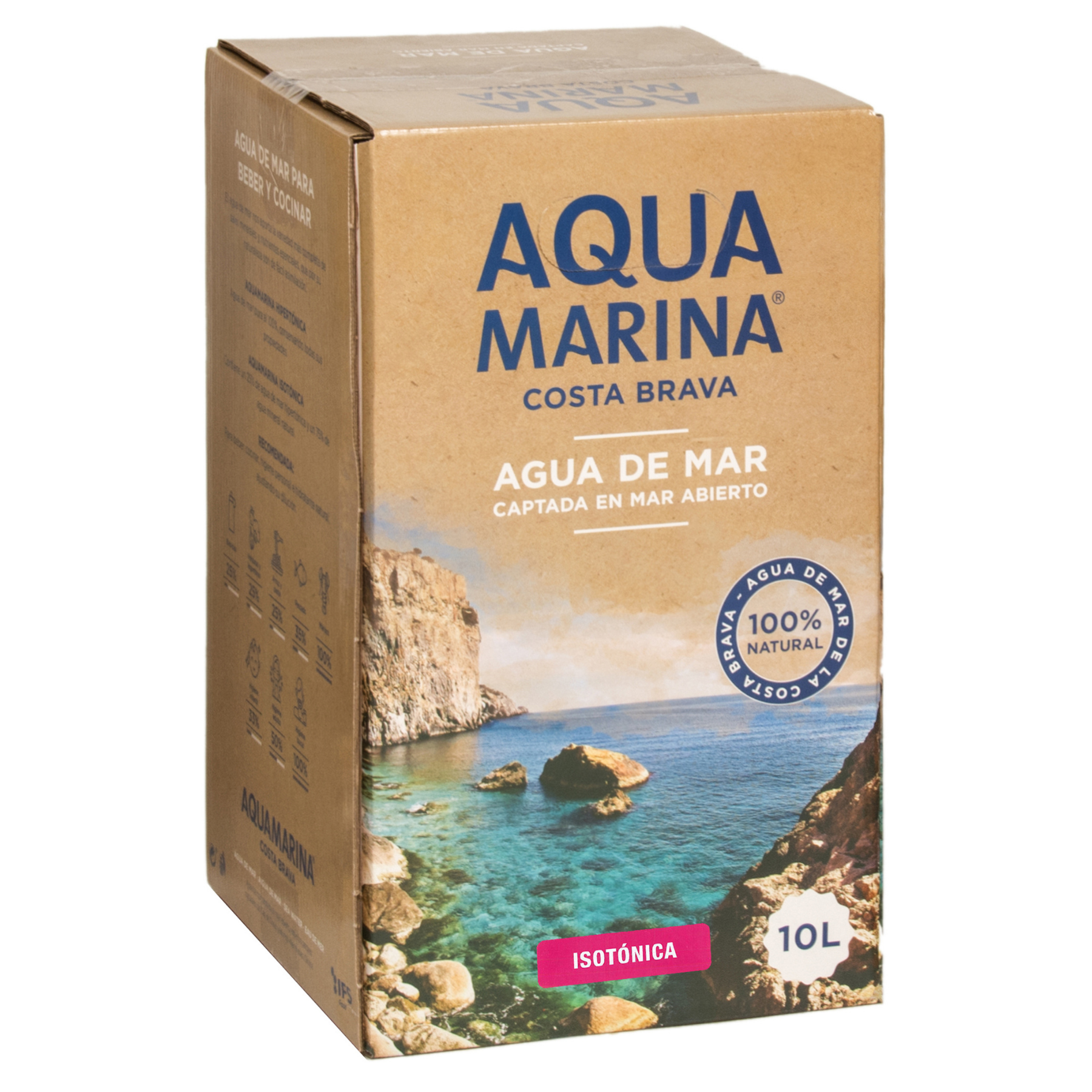 AQUAMARINA Costa Brava. Agua marina Isotónica 10 Litros Bag In Box. Microfiltrada, sin aditivos. Aporta 75 minerales y oligoelementos.