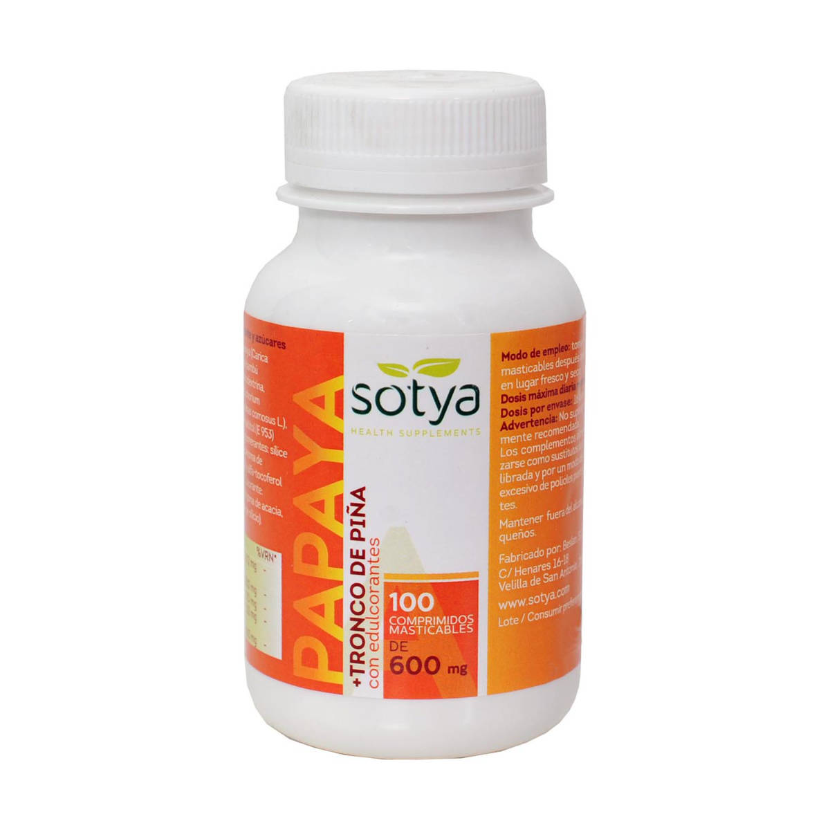 Sotya-Papaya-+-Tronco-De-Piña-600-Mg-100-Comprimidos-Biopharmacia,-Parafarmacia-online