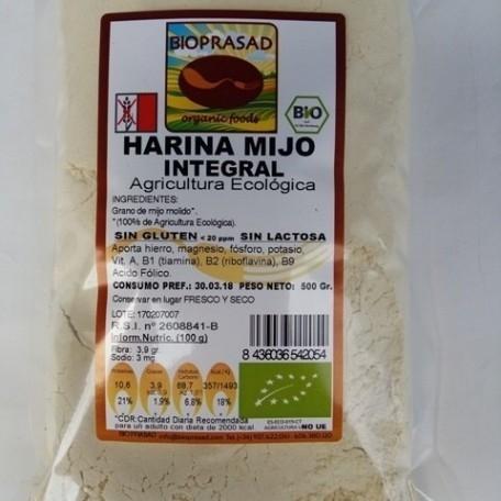 Bioprasad - Harina Mijo Bio 500 Gramos - Sin Gluten Sin Lactosa - Procedente De Agricultura Ecológica - Biopharmacia, Parafarmacia online