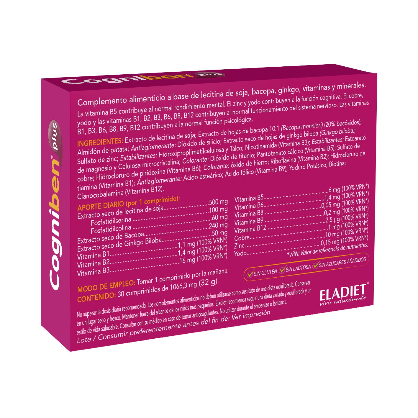 Eladiet - Cogniben 30 Comprimidos - Biopharmacia, Parafarmacia online