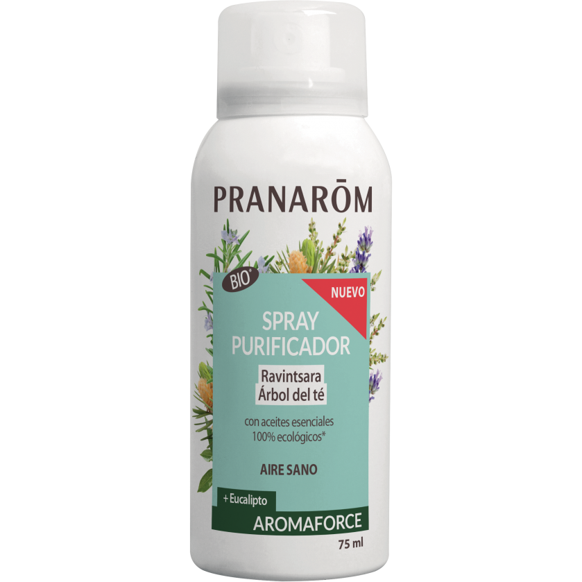 Pranarom-Spray-Purificador-Ravintasara-&-Árbol-Del-Té-Aire-Sano-Bio-75Ml-Aromaforce-Biopharmacia,-Parafarmacia-online
