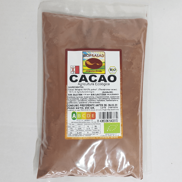 Bioprasad-Cacao-Polvo-Desgrasado-Bio-250-Gramos-Sin-Gluten-Sin-Lactosa-Procedente-De-Agricultura-Ecológica-Biopharmacia,-Parafarmacia-online