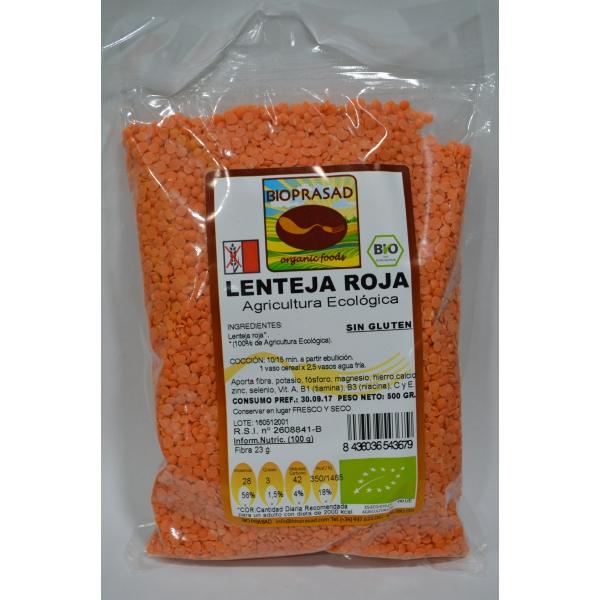 Bioprasad - Lentejas Rojas Bio 500 Gramos - Sin Gluten Sin Lactosa - Procedente De Agricultura Ecológica - Biopharmacia, Parafarmacia online