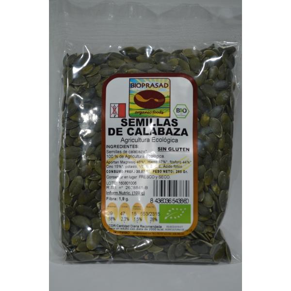 Bioprasad - Semillas Calabaza Bio 250 Gramos - Sin Gluten Sin Lactosa - Procedente De Agricultura Ecológica - Biopharmacia, Parafarmacia online